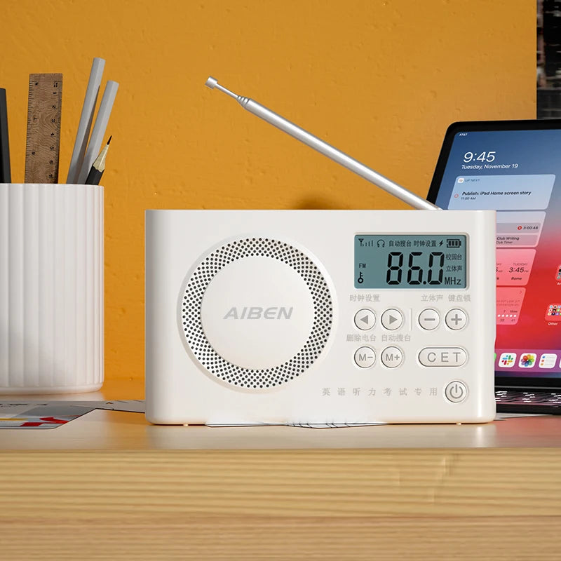 AIBEN C5S Mini Portable Radio — Handheld Rechargeable Digital FM Radio with USB Charging Port & Built-In Speaker
