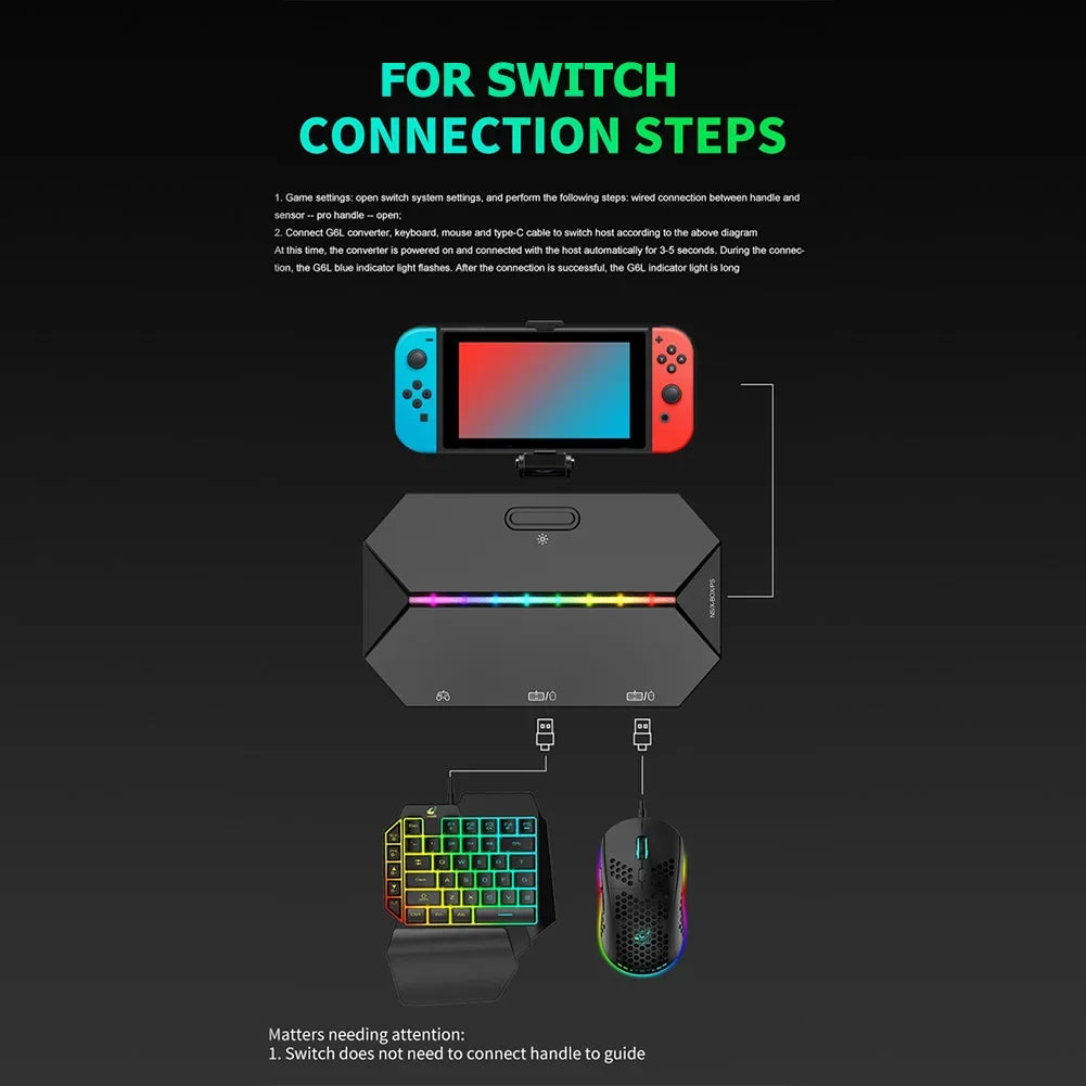 G6L Gaming Keyboard & Mouse Converter – Portable Wired Controller Adapter for Nintendo Switch, Xbox One, PS3, and PS4