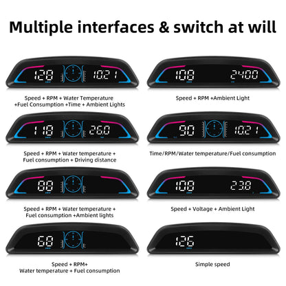 AD G3/B3 OBD2 GPS Head-Up Display – Smart Car HUD with Digital Speedometer, RPM, Water Temp, Clock & Security Alarm