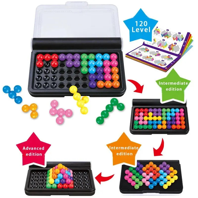 120 Challenges 3D IQ Puzzle Game – Classic Pyramid Logic Board for Kids, Montessori Bead Brain Teaser