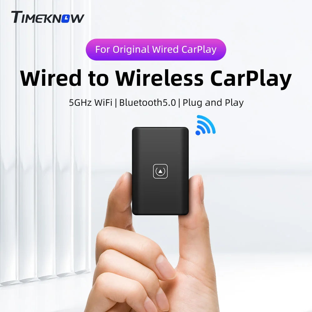 TIMEKNOW Wireless CarPlay Adapter - Convert Wired to Wireless for Apple iPhone, Plug and Play USB Connection Auto Car Dongle