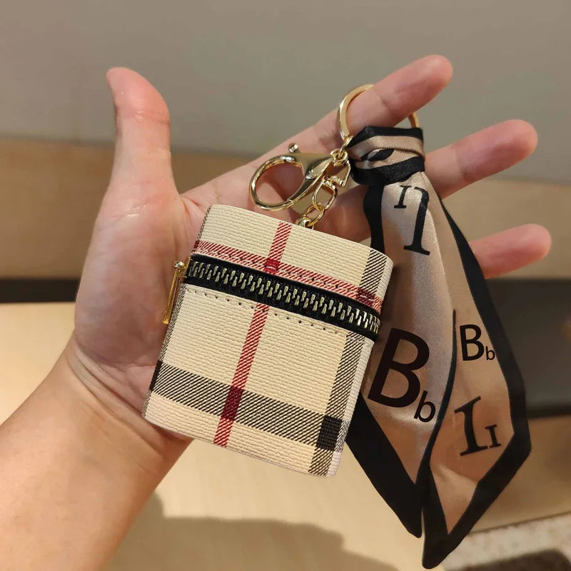 Mini Striped Textured Bucket Bag – AirPods & Small Items Case with Coin Purse and Hook (Fits AirPods 1/2/3/4/Pro)