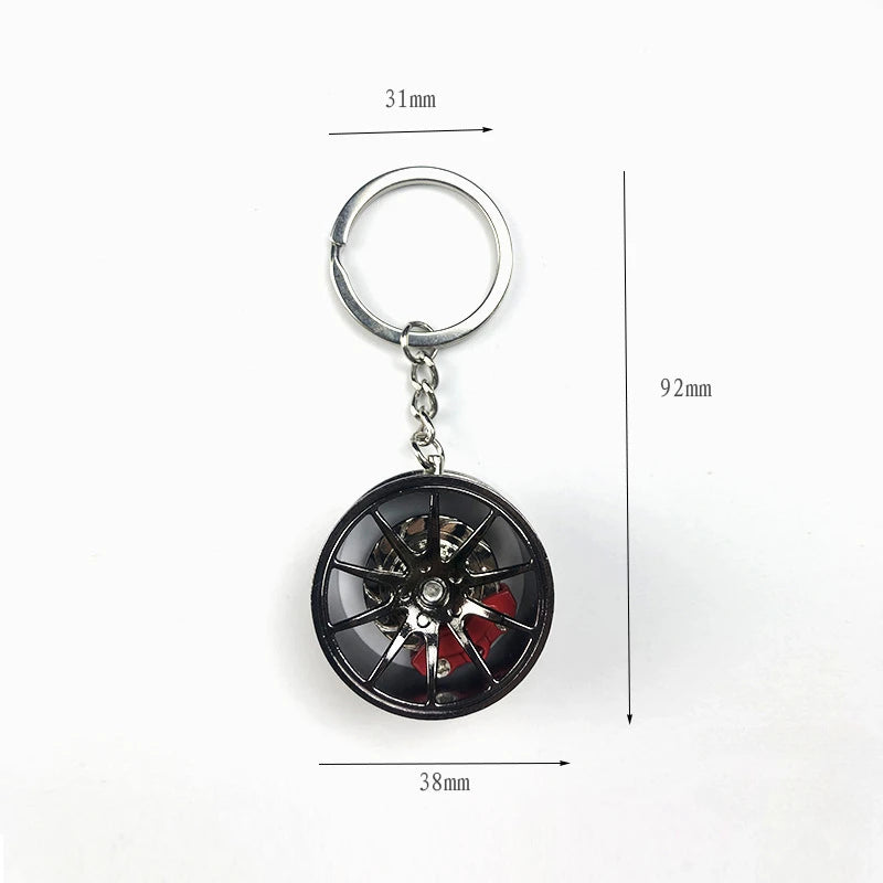 Wheel Hub Car Keychain – 3D Alloy Tire & Brake Disc Fidget Toy Keyring Pendant for Bags, Gadget Gift