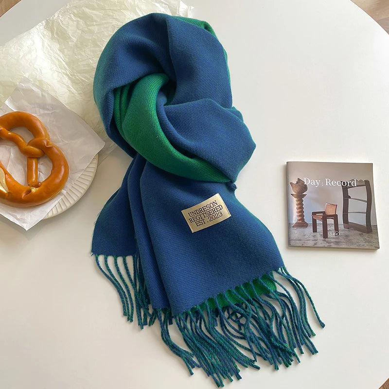 Cashmere Warm Scarf: Double-Sided Winter Pashmina Wrap with Tassel - Fashionable Design, Various Colors