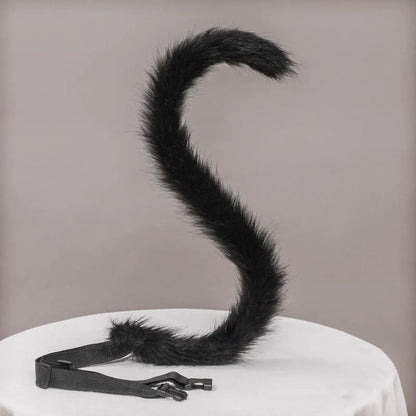 Plush Cat Ears Headband & Tail Set - Realistic Lolita Cosplay Accessories, Handmade Animal Ears for Halloween & Kawaii Costumes