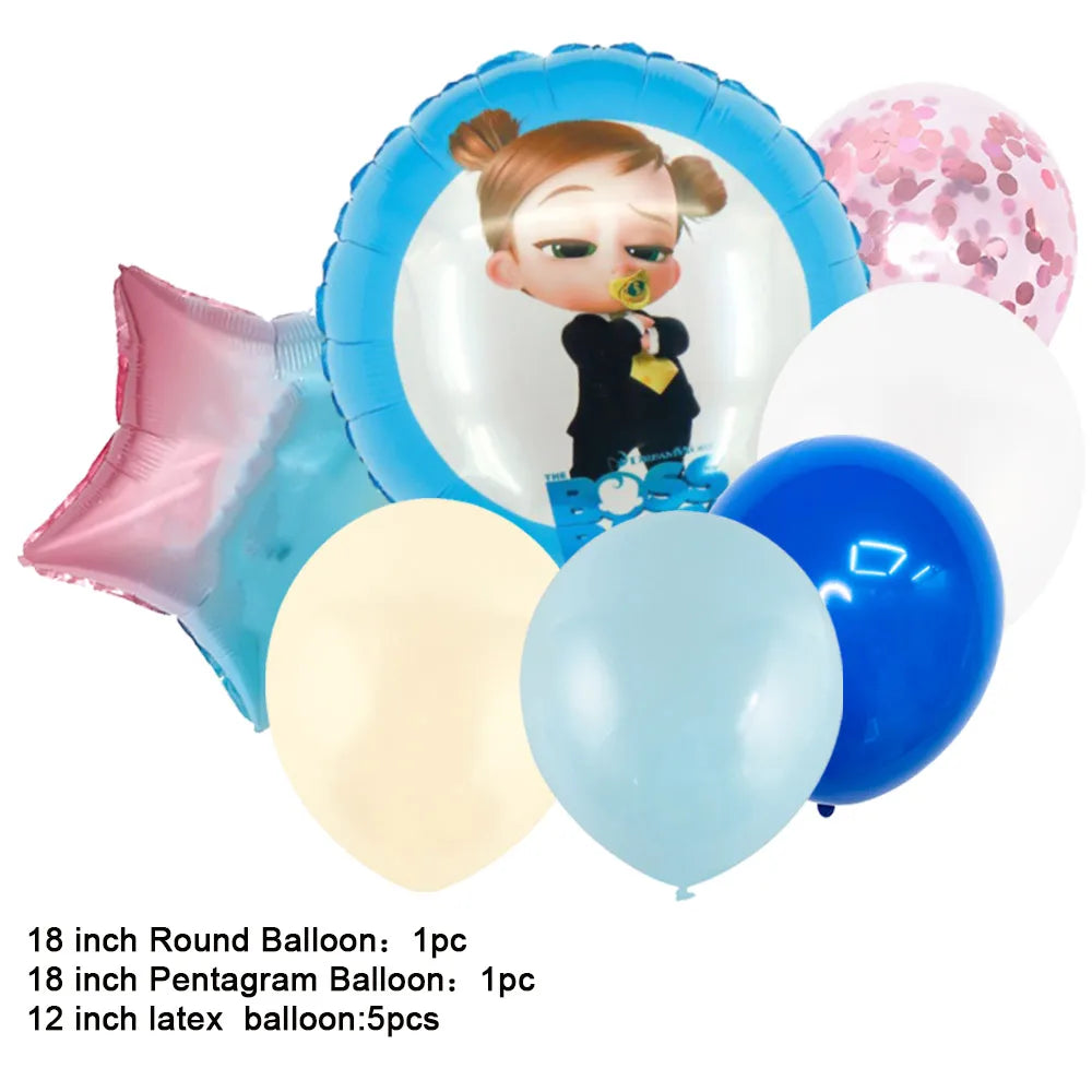 Cartoon Boss Baby Birthday Party Set - Disposable Tableware, Backdrop & Balloons for Kids Baby Shower Decor