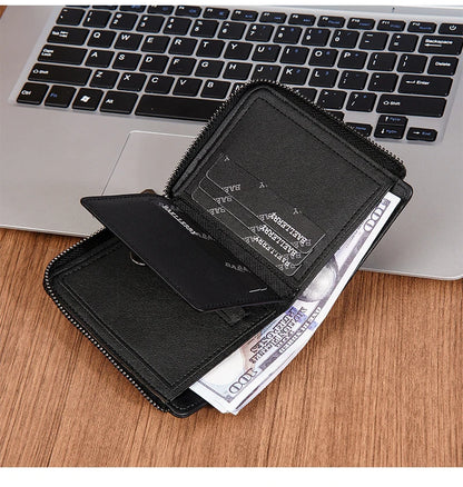 Baellerry RFID Short Men’s Wallet — Luxury Zipper Card Holder with Coin Pocket & Photo Slots