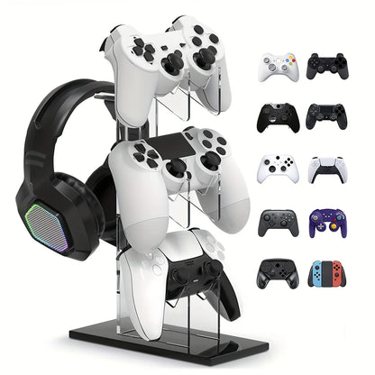 Universal 3-Tier Controller & Headphone Stand – PS5/PS4 Storage Holder in Black, White & Clear