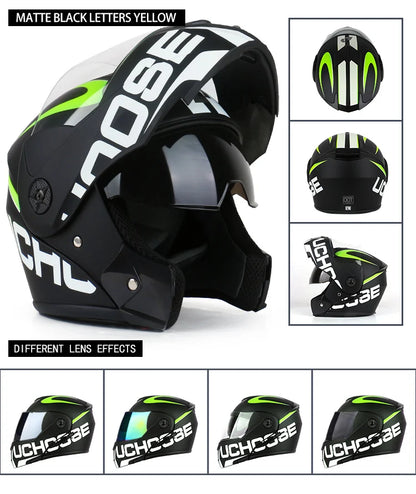 New Full Face Motorcycle Helmet – Racing Helmet with Double Sun Visor & Flip-Up Double Lens for Men & Women, DOT Certified
