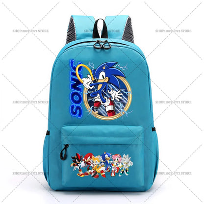 Cartoon Sonic Backpack — School Bag for Kids & Teens Featuring Amy, Rose & Shadow Characters, Perfect Gift for Boys
