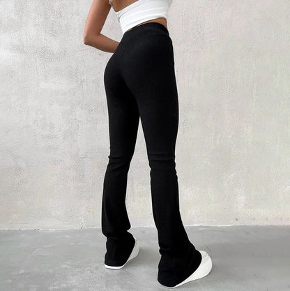 BUILDINGB Autumn High Waist Solid Trousers: Hip-Wrapping Elasticated Embossing for Versatile Daily Wear - Casual Women's Pants