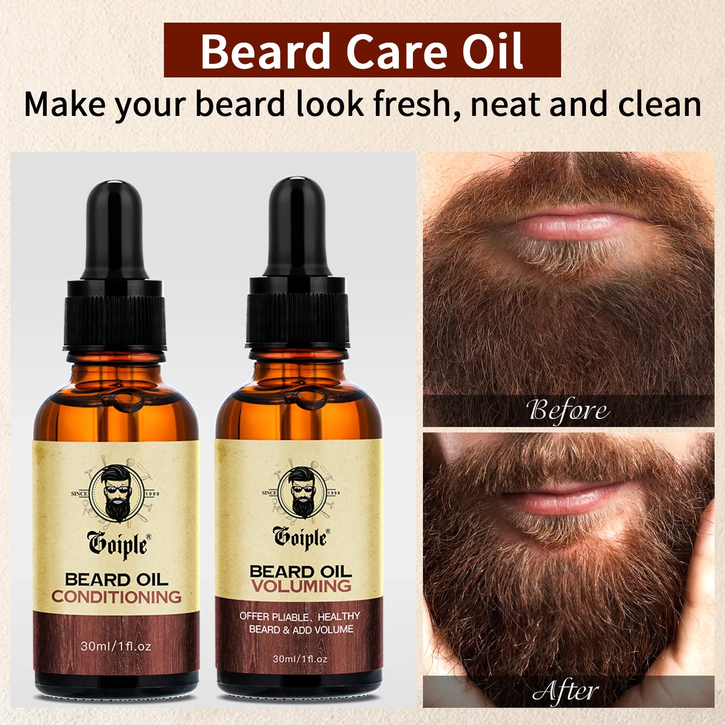 2-Piece Beard Volumizing & Conditioning Oil Set for Men – Moisturizing Facial Hair & Mustache Care Oil for Softer, Fuller, Healthier Beard Grooming