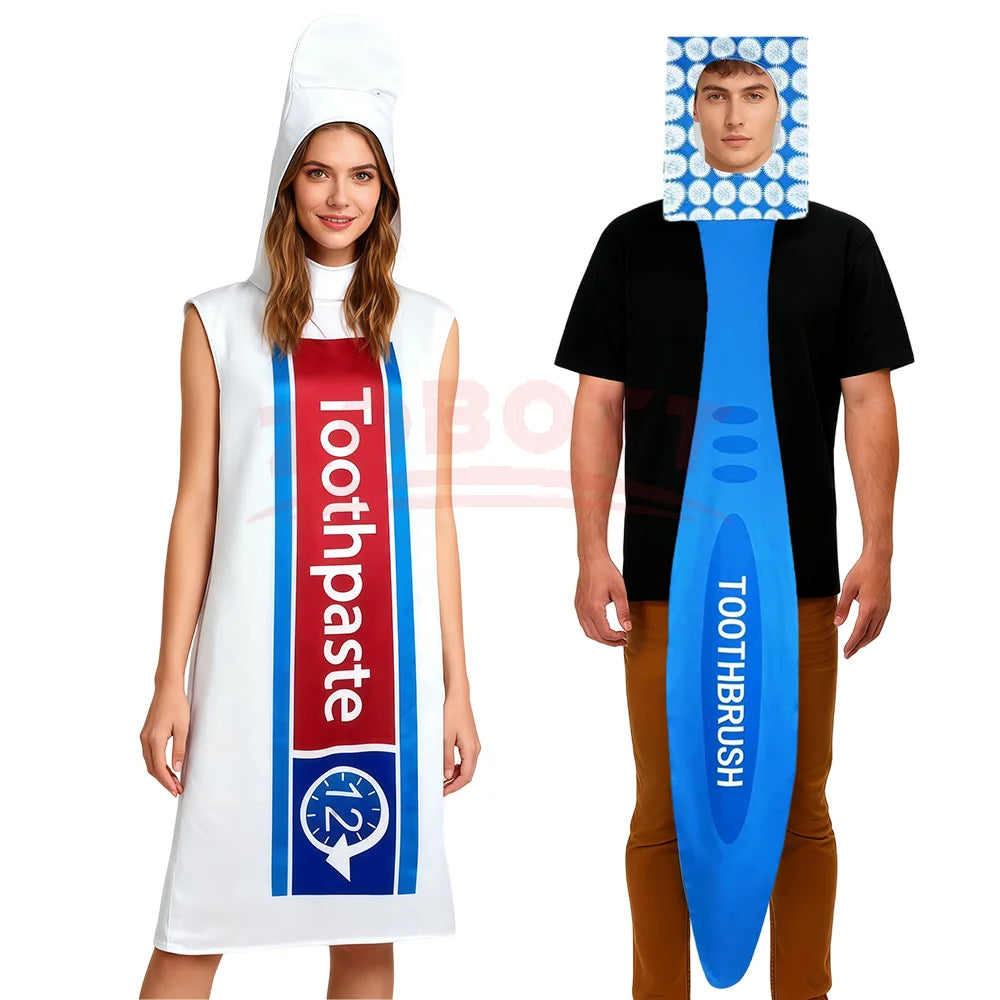 Couples Toothbrush & Toothpaste Cosplay Costume - Funny Halloween Role-Play Party & Performance Outfit