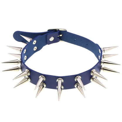 Long Spiked Choker Collar – Black PU Leather Punk Goth Necklace for Women & Men, Cosplay Jewelry Accessory