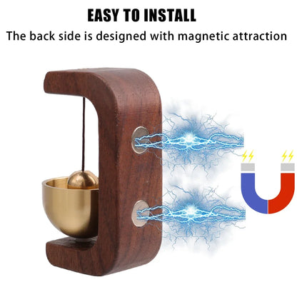 Magnetic Wooden Doorbell - Solid Brass Wind Chimes, Wireless Hanging Doorbell, Japanese Style Garden Pendant & Home Decor