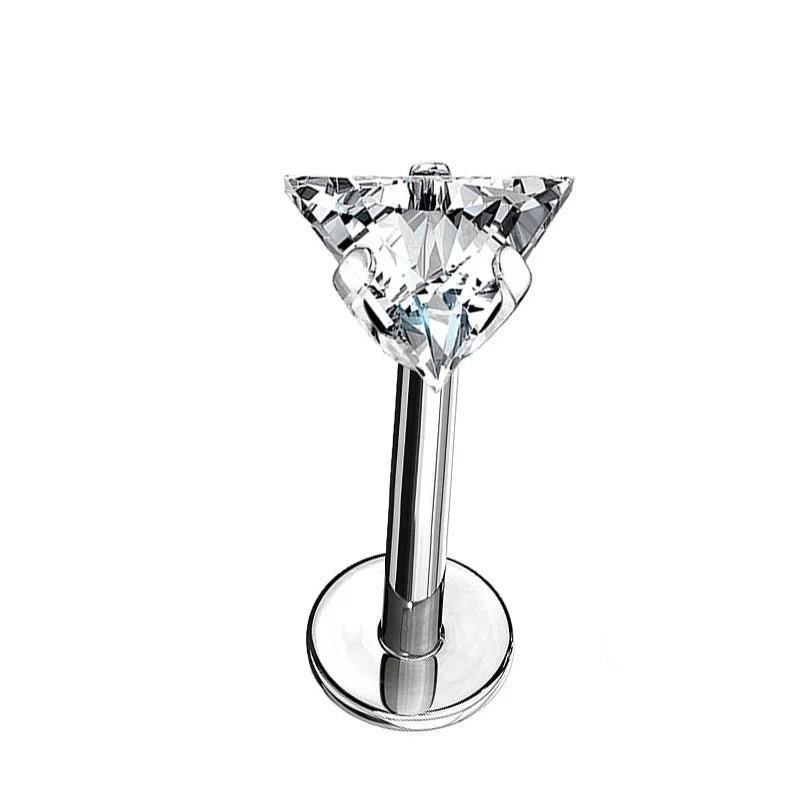 G23 Titanium Labret Piercing Studs - Triangle Zircon Lip Ear Cartilage Tragus Helix Body Jewelry Earrings