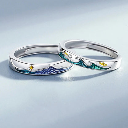 New Silver Couple Rings - Sun & Moon Adjustable Open Ring for Men & Women, Wedding & Fashion Jewelry Gift