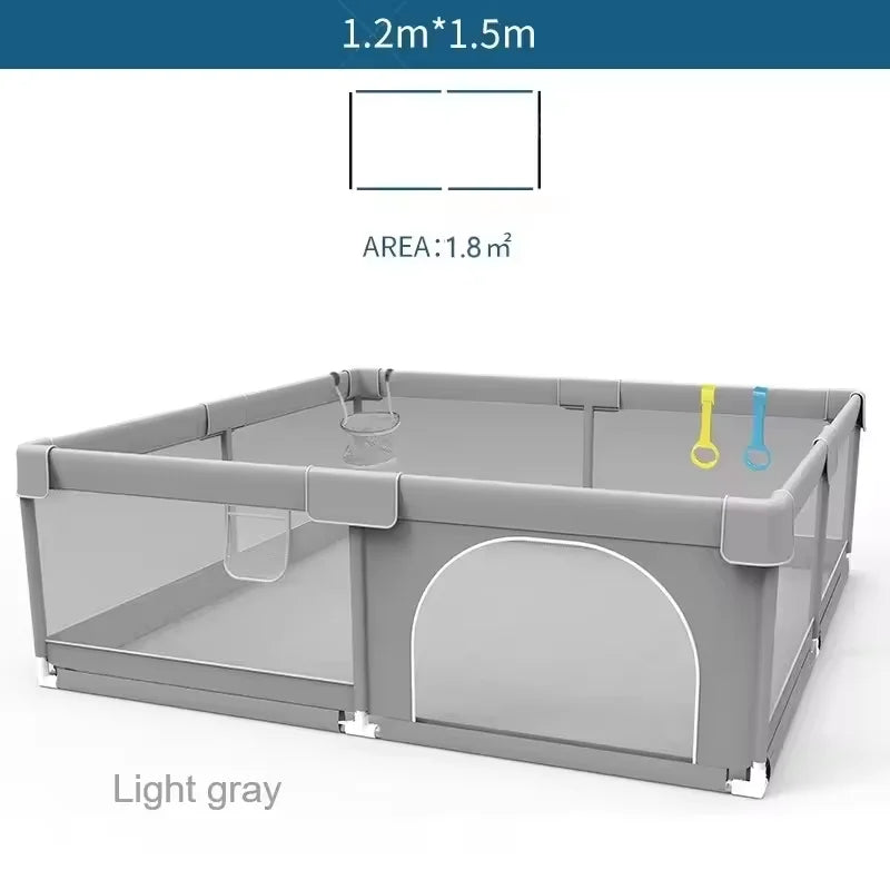 IMBABY Baby Playpen – Light Gray Corralito with Pull Ring, Child Safety Barrier Fence and Ball Box for Baby Playground