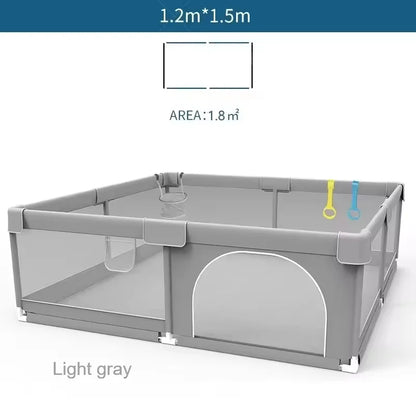 IMBABY Baby Playpen – Light Gray Corralito with Pull Ring, Child Safety Barrier Fence and Ball Box for Baby Playground
