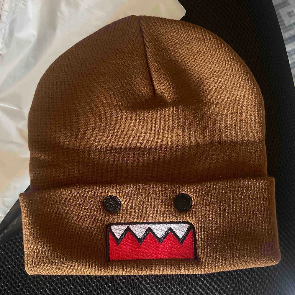 Domo-Kun Embroidered Knit Beanie - Warm Windproof Unisex Winter Hat with Casual Hip-Hop Style