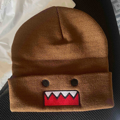 Domo-Kun Embroidered Knit Beanie - Warm Windproof Unisex Winter Hat with Casual Hip-Hop Style