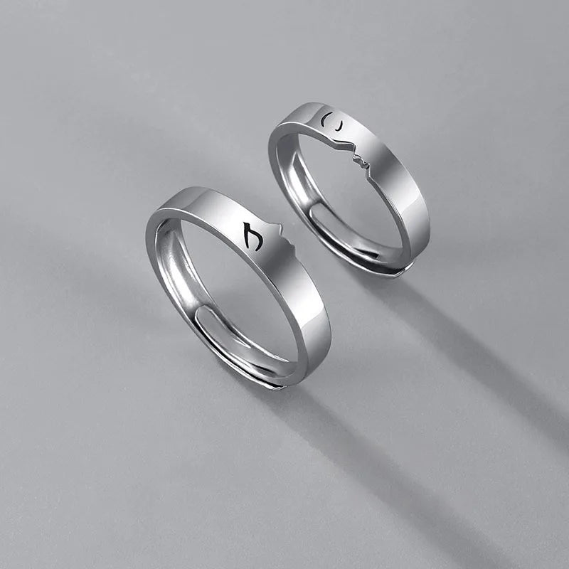 New Silver Couple Rings - Sun & Moon Adjustable Open Ring for Men & Women, Wedding & Fashion Jewelry Gift