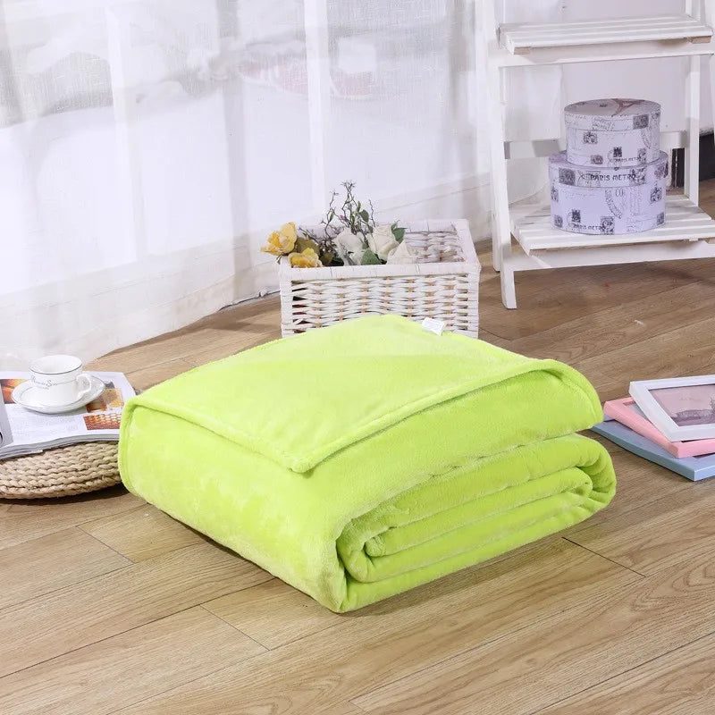 230GSM Coral Fleece Blanket – Soft Warm Flannel Bedspread & Sofa Cover in Blue & Pink