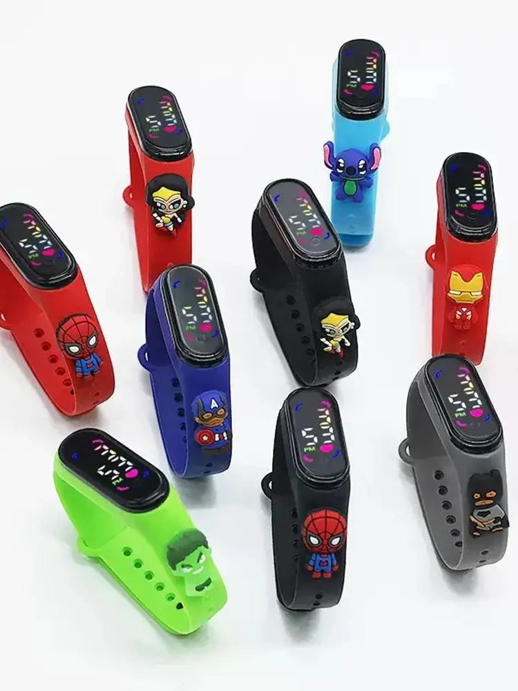 Kids’ Fashion Mickey & Spiderman Watch — Girls’ Electronic LED Sports Bracelet, Touch Screen Waterproof Kids Watch
