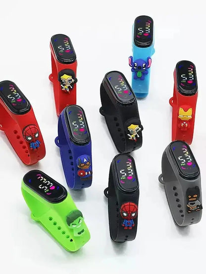 Kids’ Fashion Mickey & Spiderman Watch — Girls’ Electronic LED Sports Bracelet, Touch Screen Waterproof Kids Watch