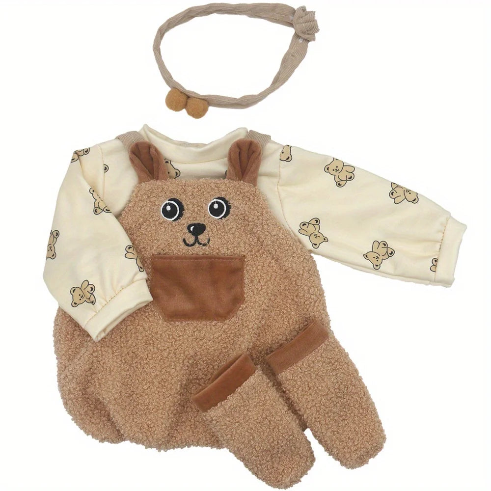 Brown Bear Suspender Pants Suit for 22-inch (55cm) NPK Silicone Dolls – Doll Clothes Outfit