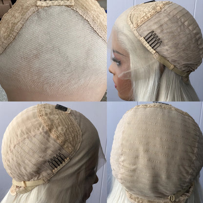 Blonde Straight Synthetic Lace Front Wig – Glueless Long Platinum White Blonde Hair Wig for Women