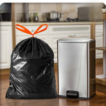 60/100L Large Kitchen Garbage Bags – 1 Roll (15 PCS) Thick Black Disposable Waste Bags with Drawstring Handles