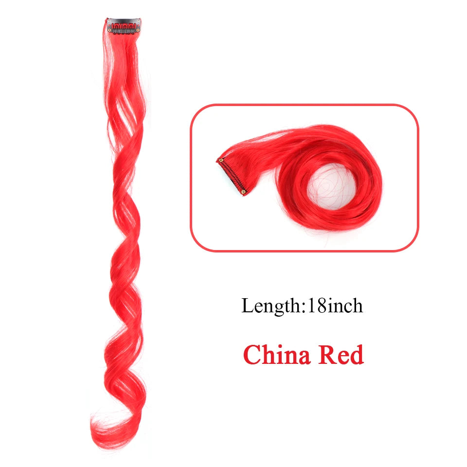 HUAYA 18" Synthetic Clip-In Colorful Curly Hair Extension – Ombre Pink Purple Red Blue Hair Piece