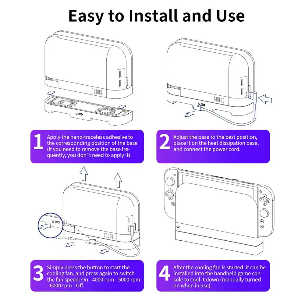 Universal Nintendo 2 Base with Cooling Fan — Dual-Fan Adjustable Heat Sink Docking Station with 3-Speed Wind Control