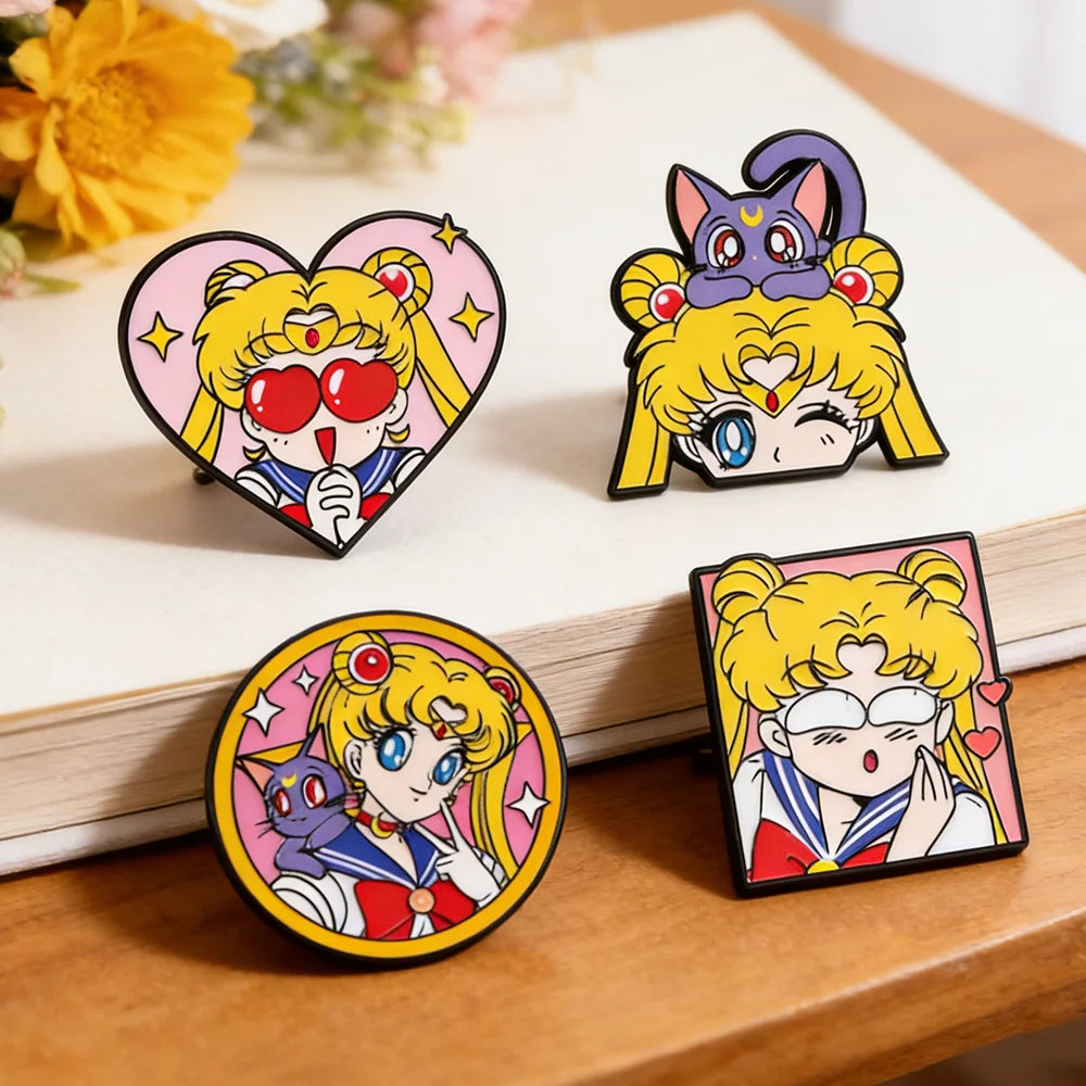 Sailor Moon Heart Enamel Pins - Cartoon Metal Brooch Badges for Backpacks & Clothing