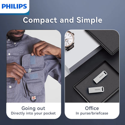 Philips USB 2.0 Flash Drive - 8GB 16GB 32GB 64GB 128GB Metal Portable External Storage Drive