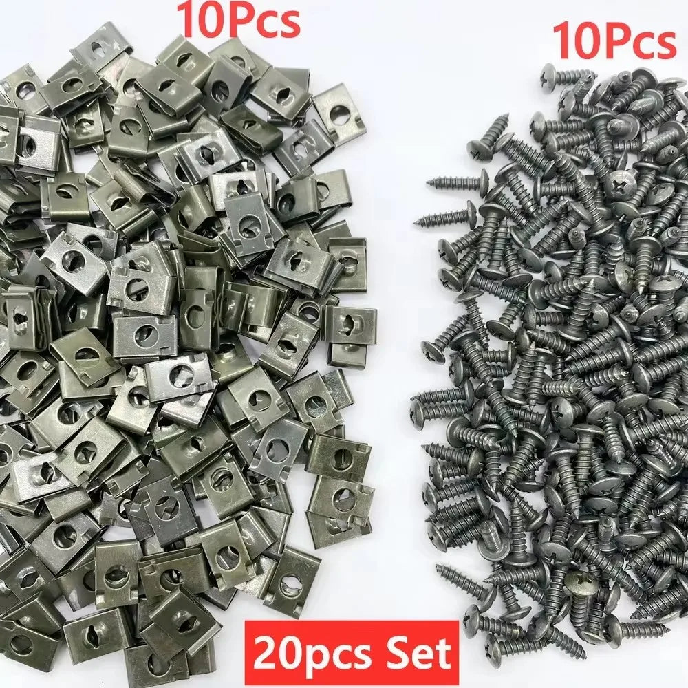 Car U-Type Metal Screw Clip Set - Anti-Rust Fastener Clips with Screws (10-100PCS)