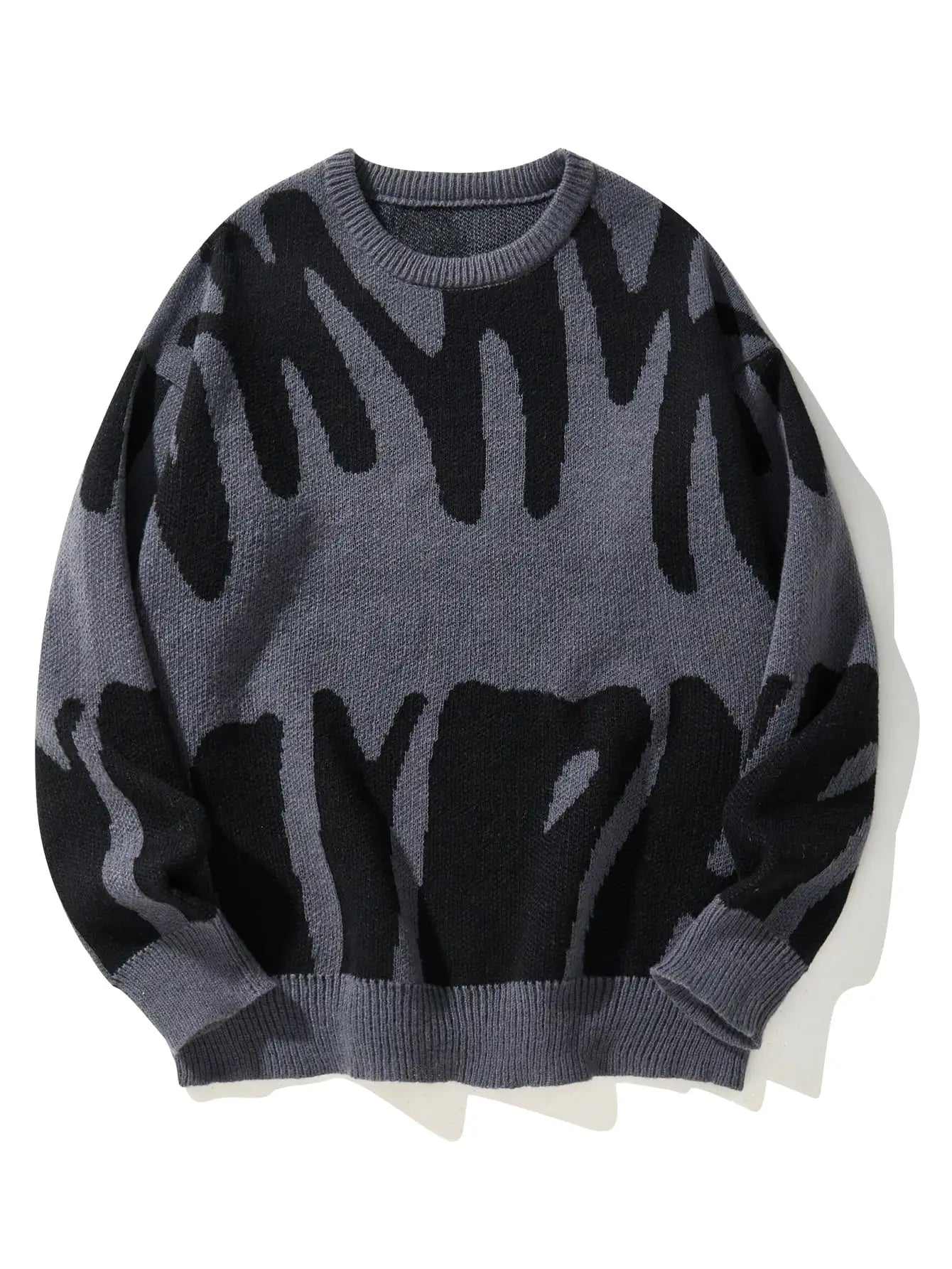 Men's Autumn Winter Jacquard Sweater - Irregular Pattern Contrast Color Round Neck Knitted Casual Pullover