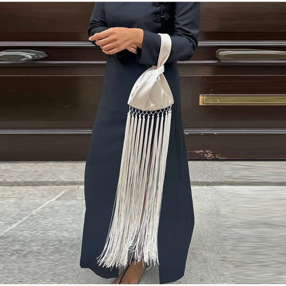 Chic Satin Tassel Patchwork Women’s Handbag – Small Fashion All-Match Shoulder Bag for Spring Summer 2026