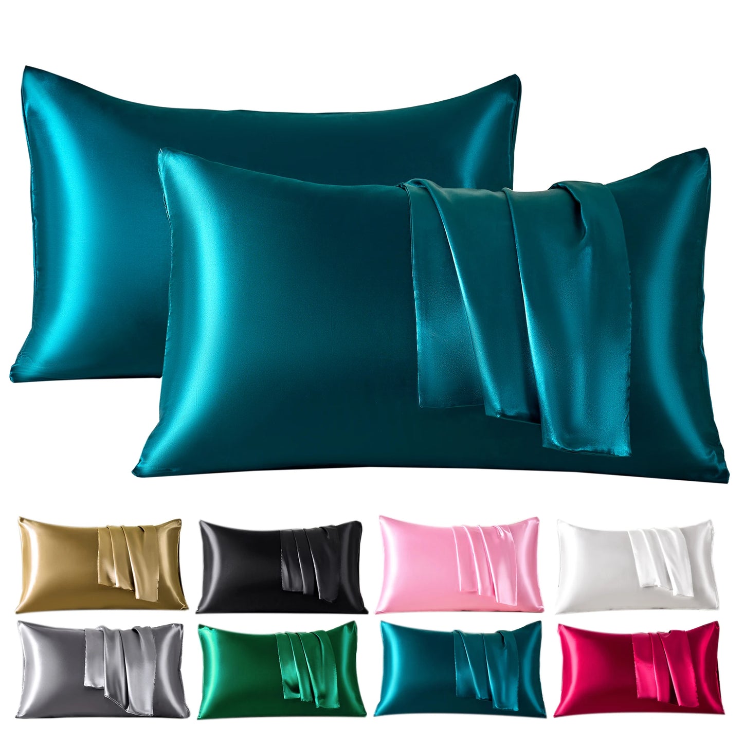 2PCS Satin Pillowcase Set - Soft Smooth Cooling Pillow Covers for Skin & Hair Care