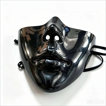 Black Resin Half Face Mask - Adjustable Buckle Strap Realistic Human Face Design for Halloween Cosplay & Costume Parties