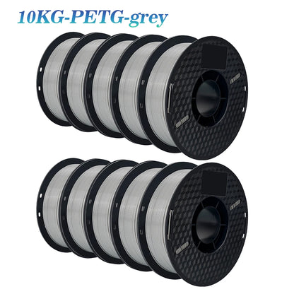 KINGROON 3D Printer Filament 22LBS — 10 Rolls 1KG 1.75mm PETG & PLA, Eco-Friendly Mixed Colors, High Toughness