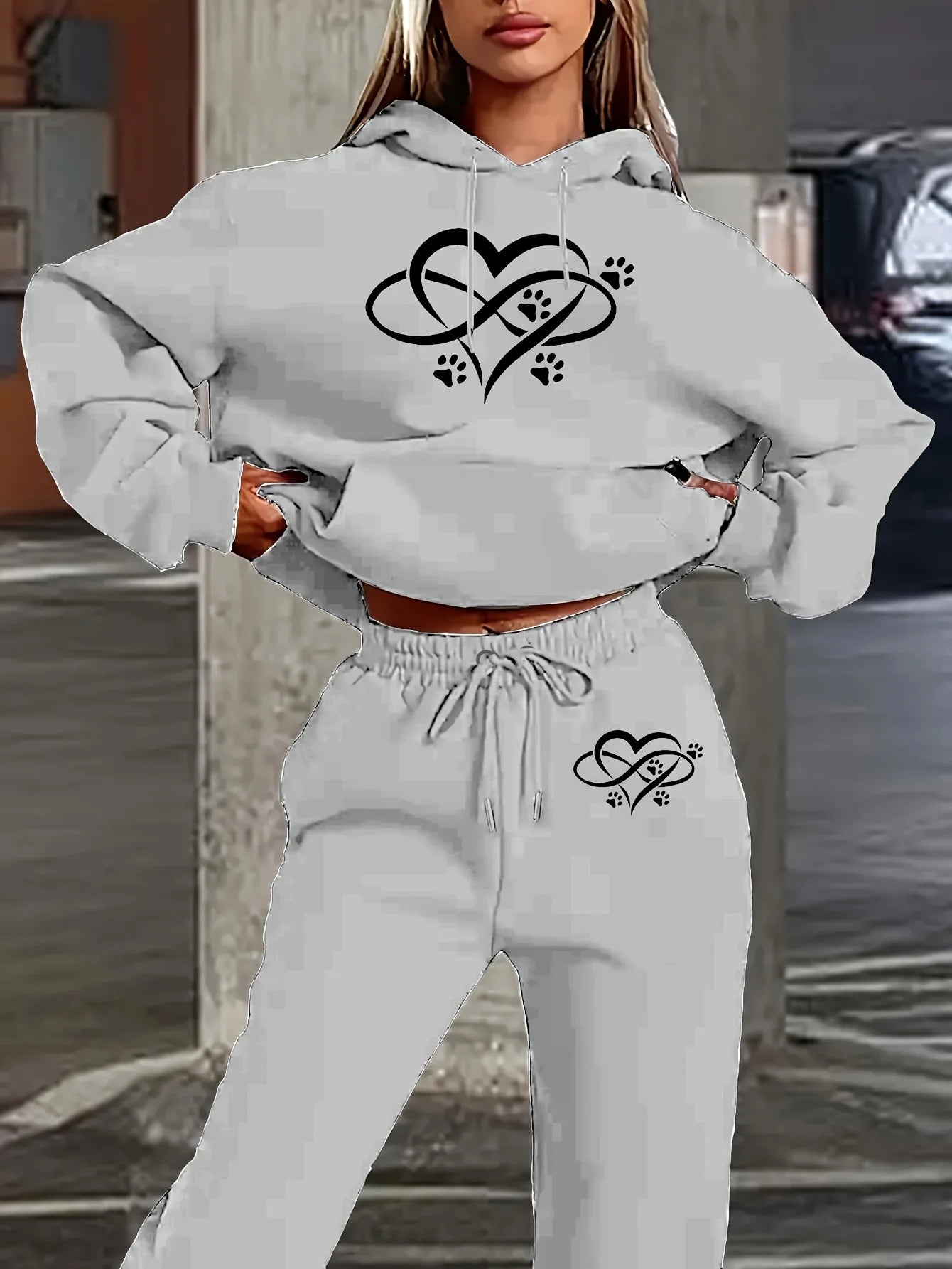 Women's 2-Piece Tracksuit Set - Hooded Sweatshirt & Sweatpants Casual Jogging Sports Outfit
