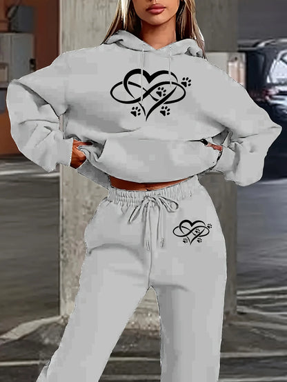 Women's 2-Piece Tracksuit Set - Hooded Sweatshirt & Sweatpants Casual Jogging Sports Outfit