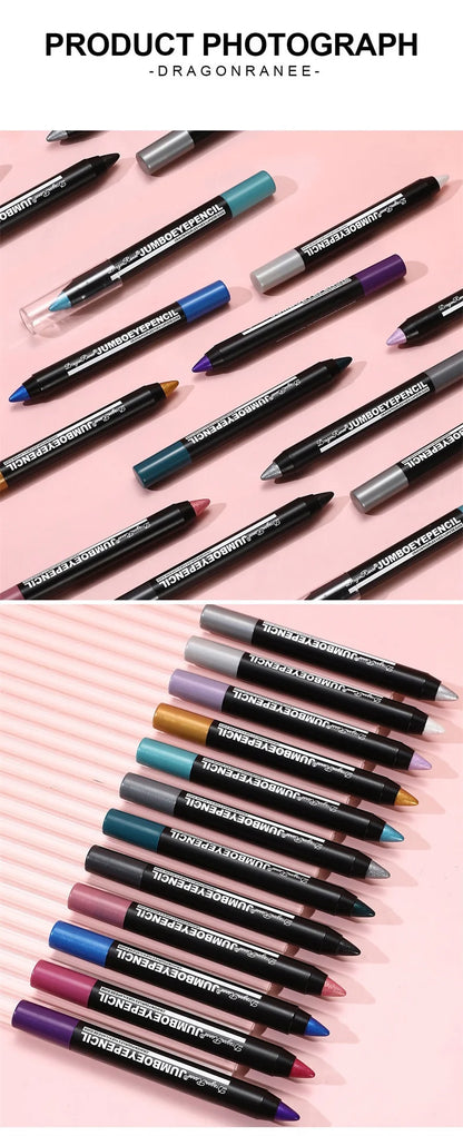 12-Color Waterproof Eyeshadow Pencil – Long-Lasting Pigment Blue Purple Black Eye Shadow Stick