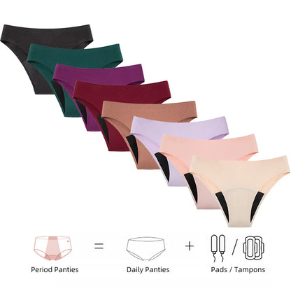Seamless Cotton Menstrual Panties – 4-Layer Leakproof Fast-Absorption Period Underwear for Teens, Mid-Rise Incontinence Macaron Undies