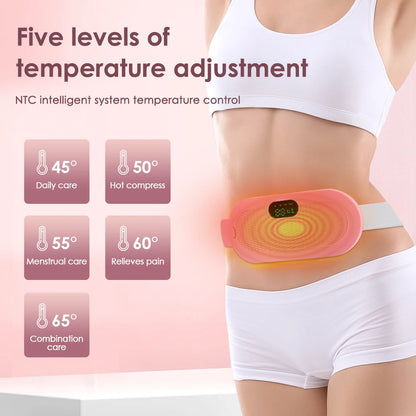 Electric Heating Pad for Women | Menstrual Cramp Relief Vibrator Belt | Abdominal Warmer & Blood Circulation Massager