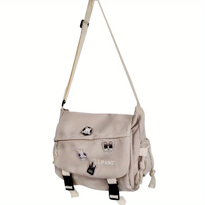 Men’s Nylon Messenger Bag - Trendy Solid Color Crossbody Shoulder Bag for School & Everyday Use