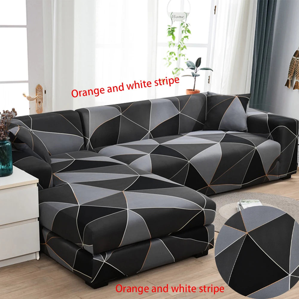 Stretch Sofa Cover - Printed Elastic Slipcover for L-Shaped Corner Couch, Living Room 1/2/3/4 Seat Protector