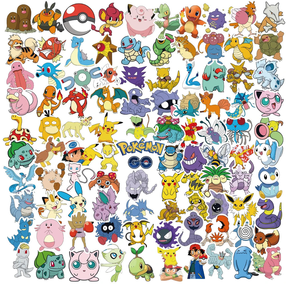 Pokemon Pikachu Kawaii Stickers – Waterproof Cartoon Decals for Laptops, Cars, Skateboards, Phones & Luggage (100/200/300 Pcs)